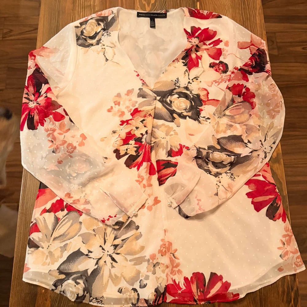 WHBM neck floral long sleeve blouse - Picture 2 of 7